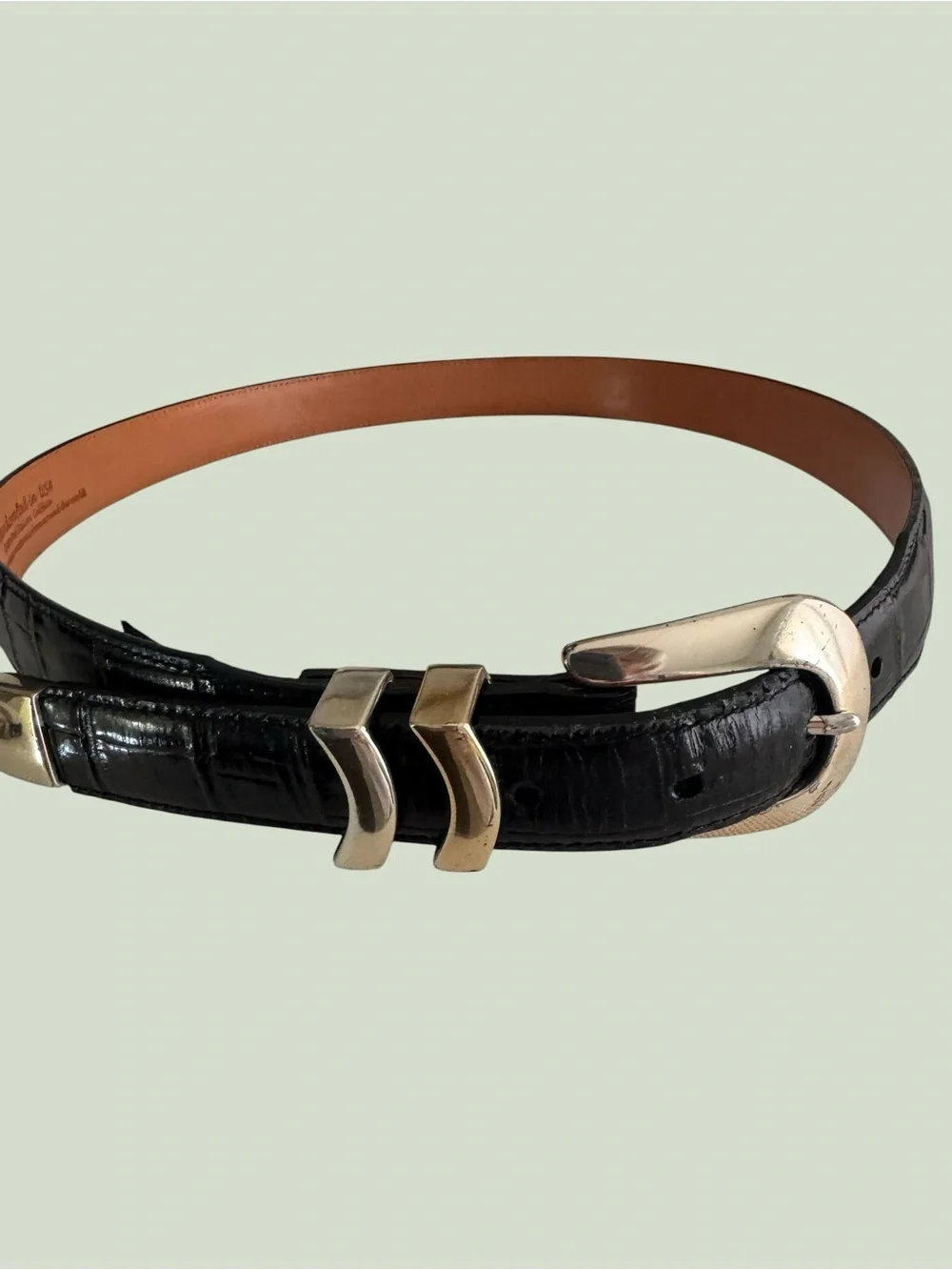 Men's Onyx Black Croc-Embossed Leather Belt with Gold-Tone Buckle